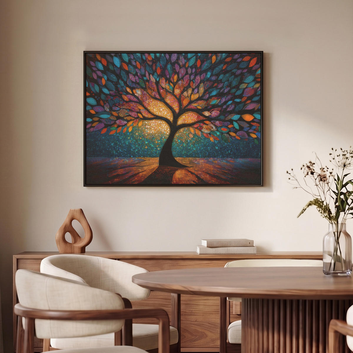 LEINWAND Bilder mit Rahmen - Mosaik - Bunt - Baum - Äste - 80x60 - Multicolor, Textil (80/60cm) - MuchoWow