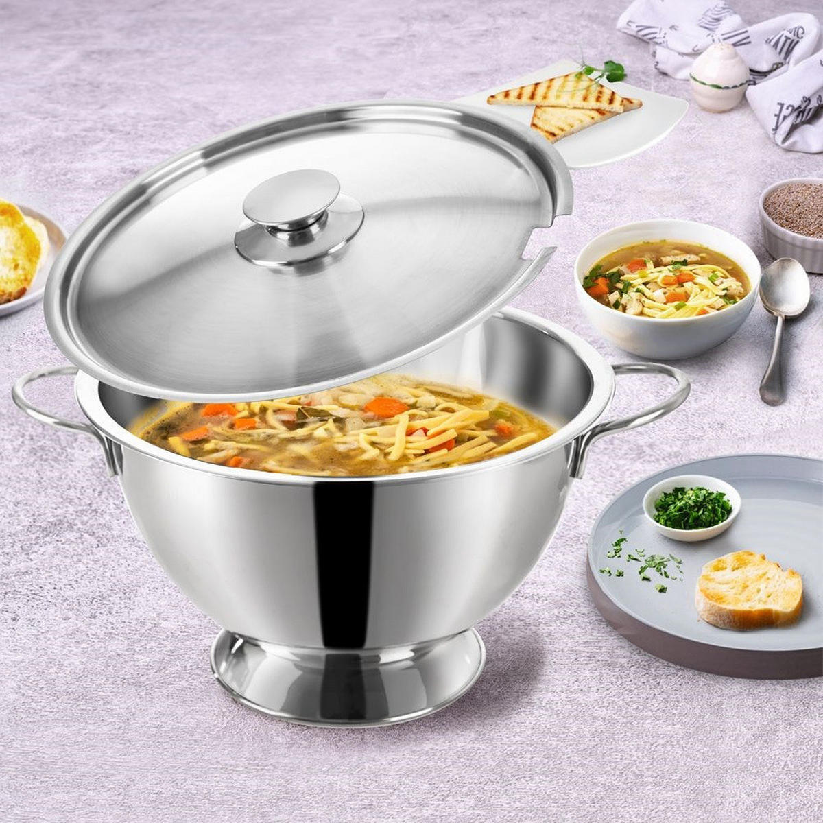 EDELSTAHL-SUPPENTERRINE MIT DECKEL 4,5 l - Silberfarben, Metall (26.5/18/33.5cm) - Orion 