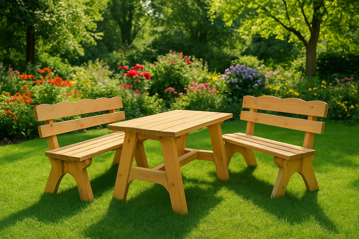 GARTEN-GARNITUR Drieburg 120cm aus Kiefer massiv 3tlg. - Braun, Holz - TPFGarden