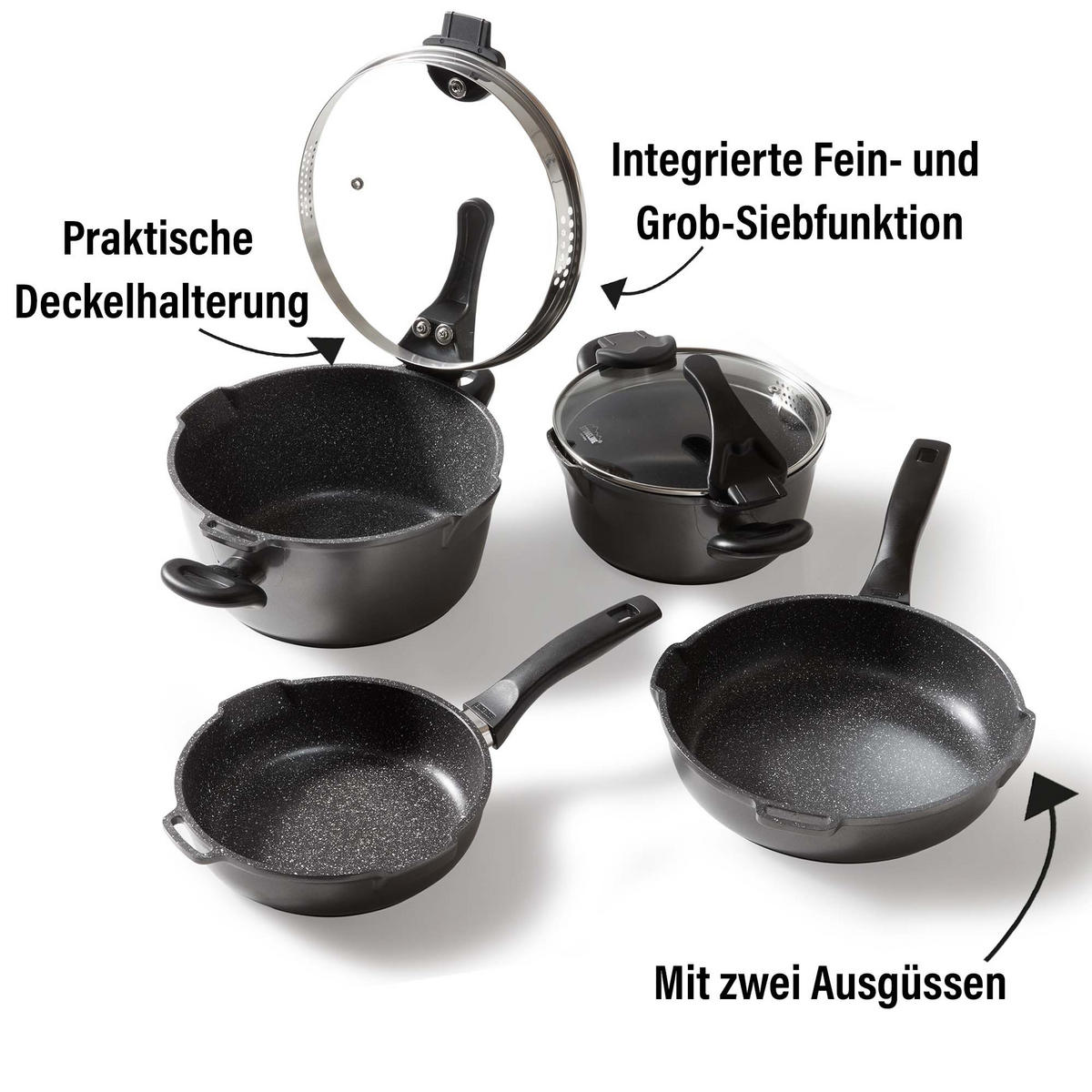 KOCHGESCHIRRSET, 8-TEILIG - Grau, Metall - Stoneline