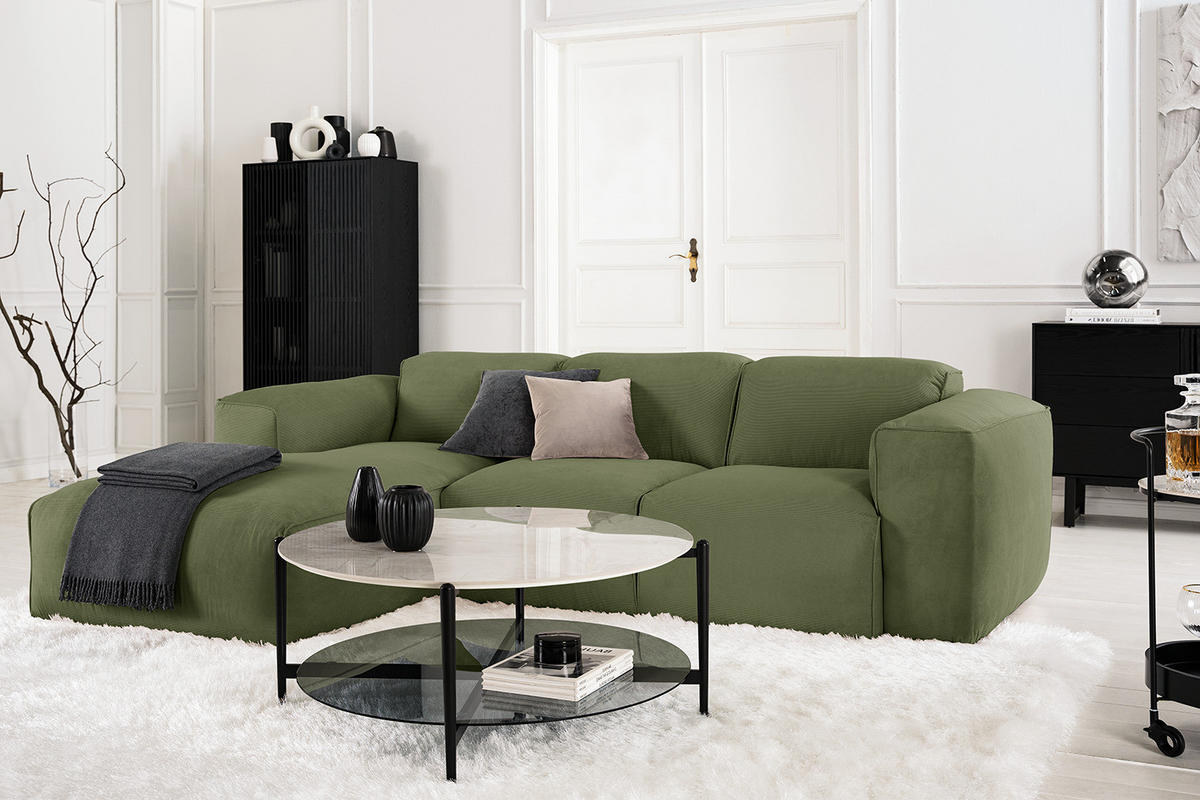 3-SITZER ECKSOFA mit Longchair - Dunkelgrün/Schwarz, Textil (251/173cm) - home24