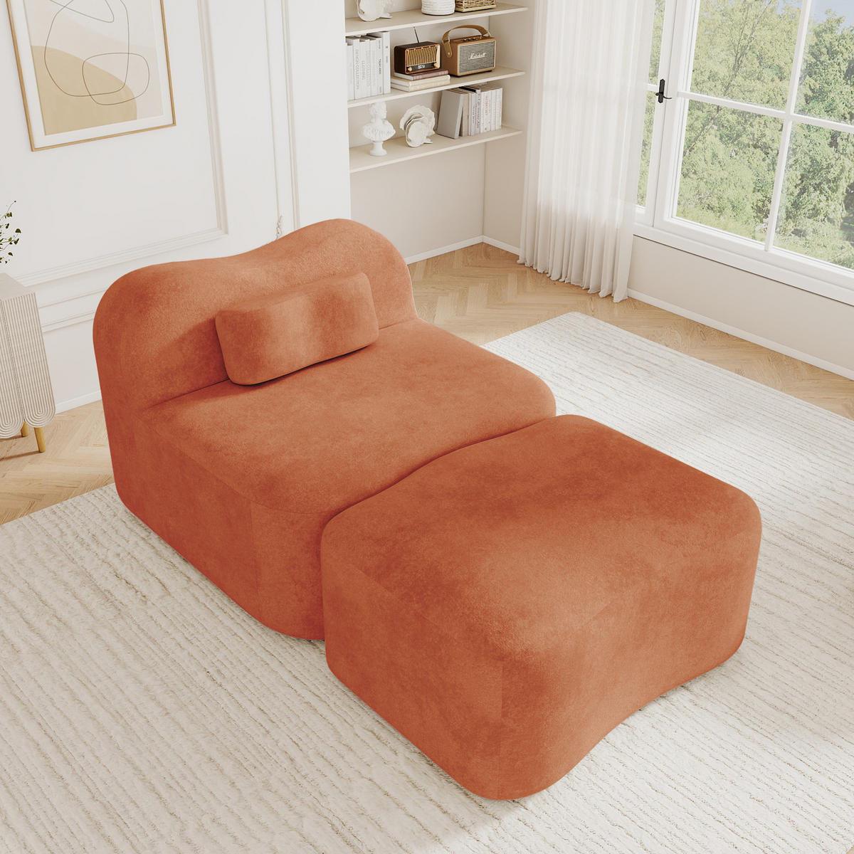 XXL-SESSEL Rahmenlos modular mit Ottoman, DE-42655, Orange - Orange, Textil (96/70/167cm) - ComfortXL