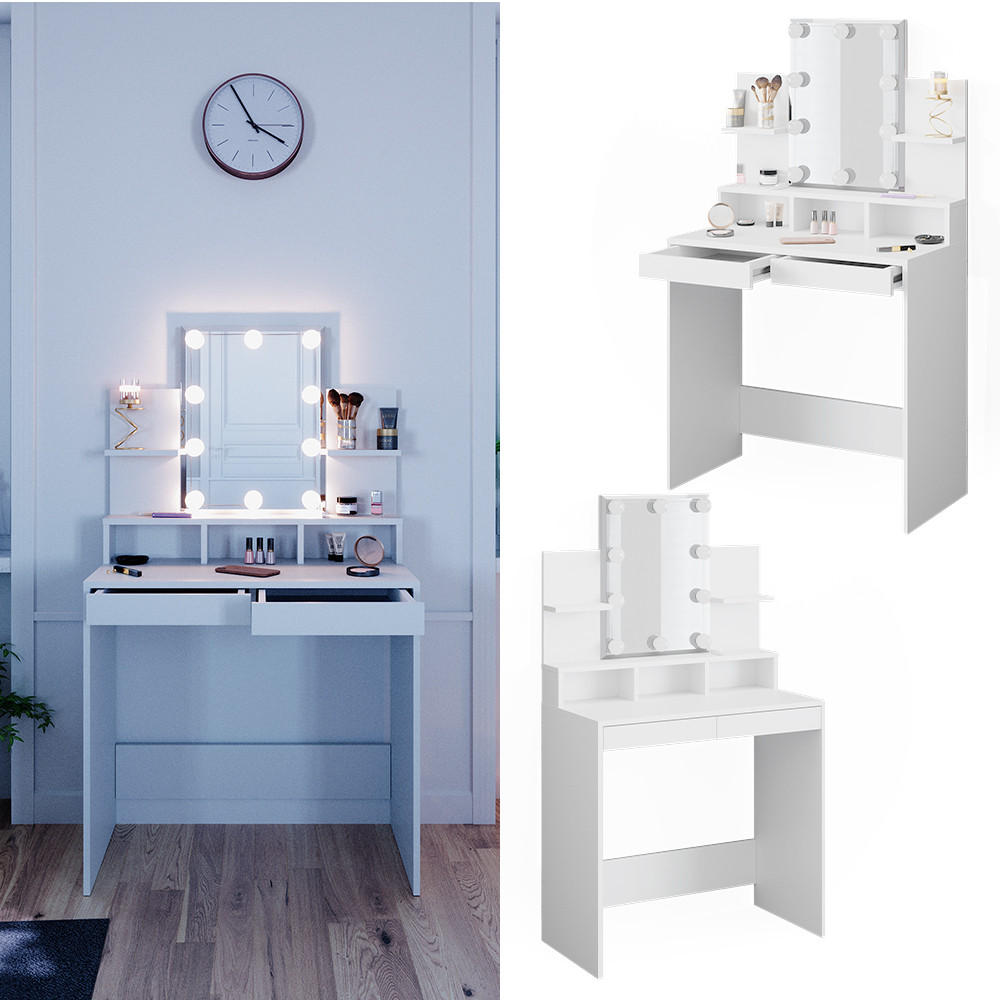 SCHMINKTISCH Ania Weiß 80 cm mit LED Beleuchtung - Weiß, Holzwerkstoff (80/139.6/40cm) - Vicco