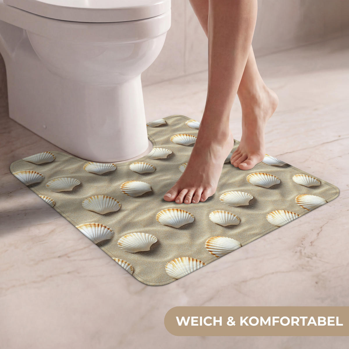 WC PŘEDLOŽKA Mušle - Písek - Námořní 55x60 cm - písková barva, textil/plast (55/1cm) - OnlyWow