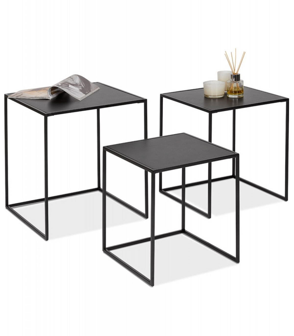 BEISTELLTISCH-SET Schwarz Holz Metall Stapelbar 50x50x50 45x45x45 40x40x40 cm - Schwarz, Holz/Metall (50/50/50cm) - KADIMA DESIGN