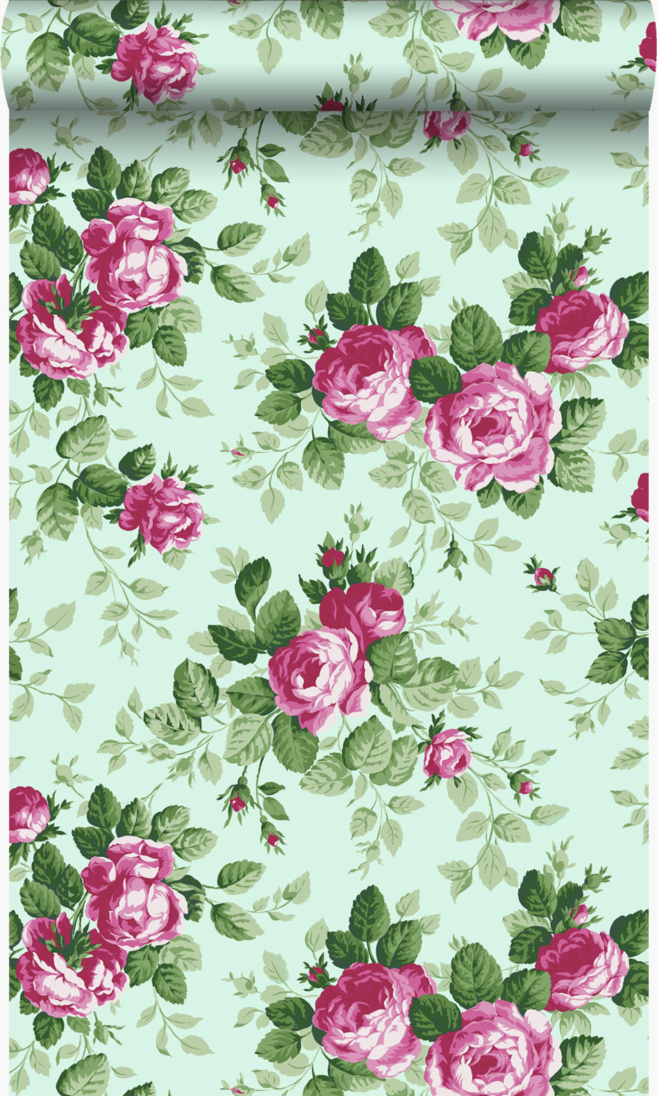 TAPETE Rosen 53 cm x 10.05 m - Grün, Papier (53/1000cm) - Origin Wallcoverings