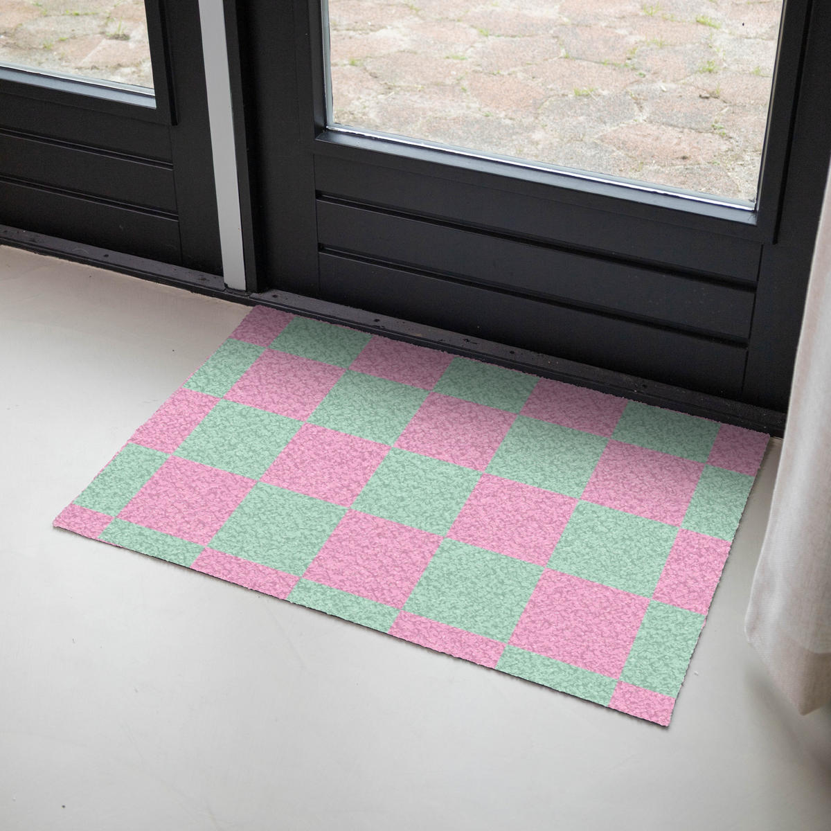 FUSSMATTE Schachbrettmuster - Grün - Rosa - Würfel Fußabtreter 90x60 cm - Mintgrün, Kunststoff (90/0.4cm) - MuchoWow