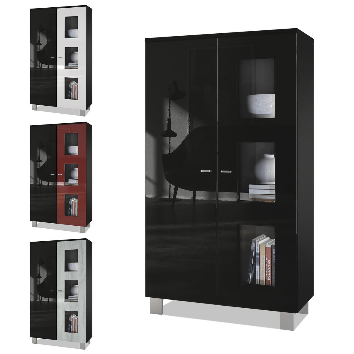 VITRINE Denjo Tür in Eiche Nordic - Silbereichenfarben, Holzwerkstoff (71/129/35cm) - Vladon