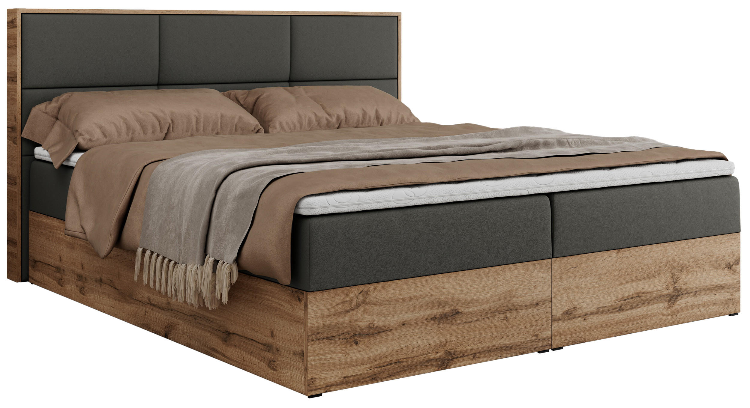 BOXBETT ALBERO 2 - 200/200 Dunkelgrau Kunstleder - H3 - Dunkelgrau, Holz/Textil (200/200cm) - MKS