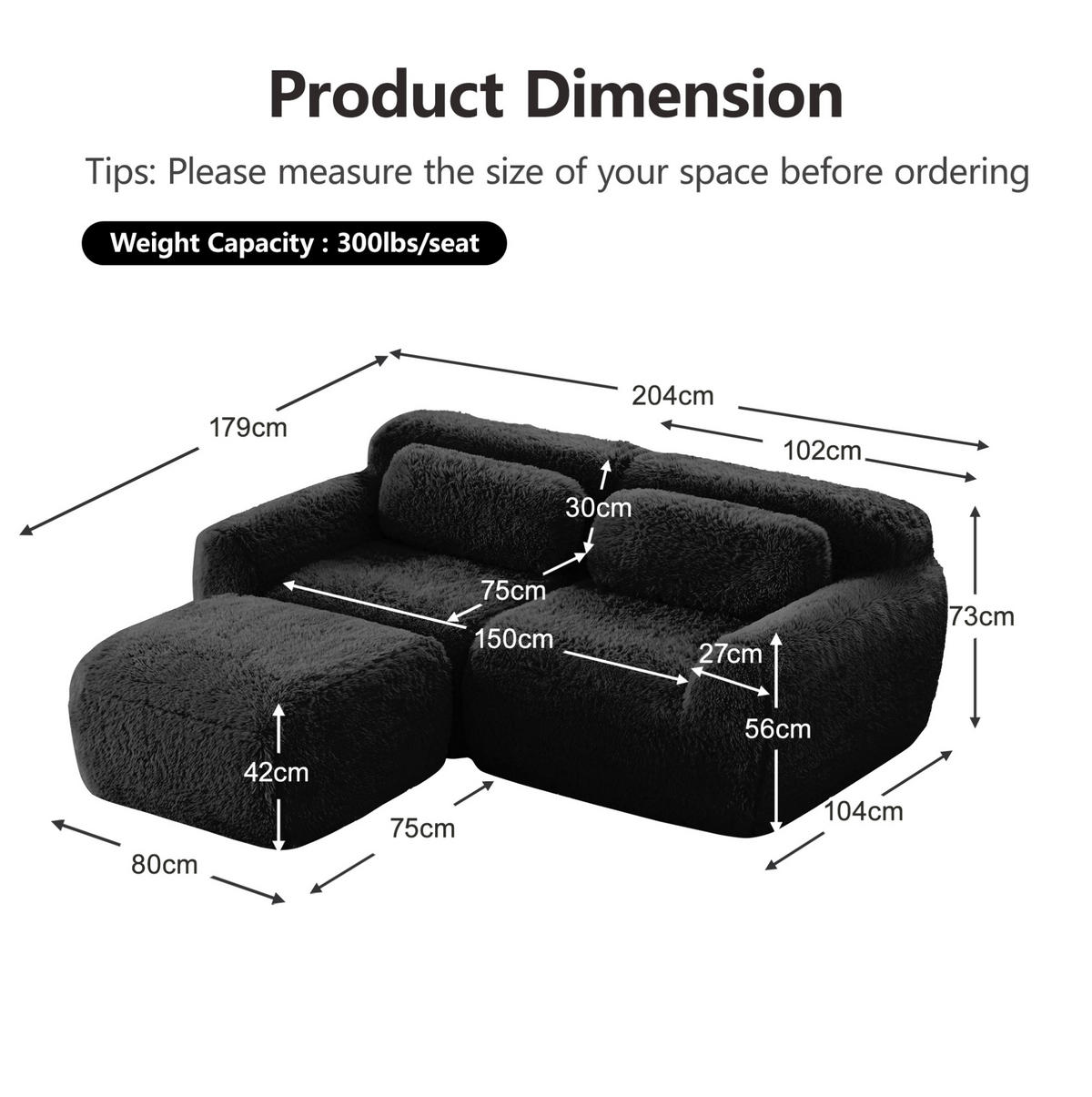 ECKSOFA aus Plüsch in Schwarz mit modularem Design - Schwarz, Textil (179/73/204cm) - Modfu