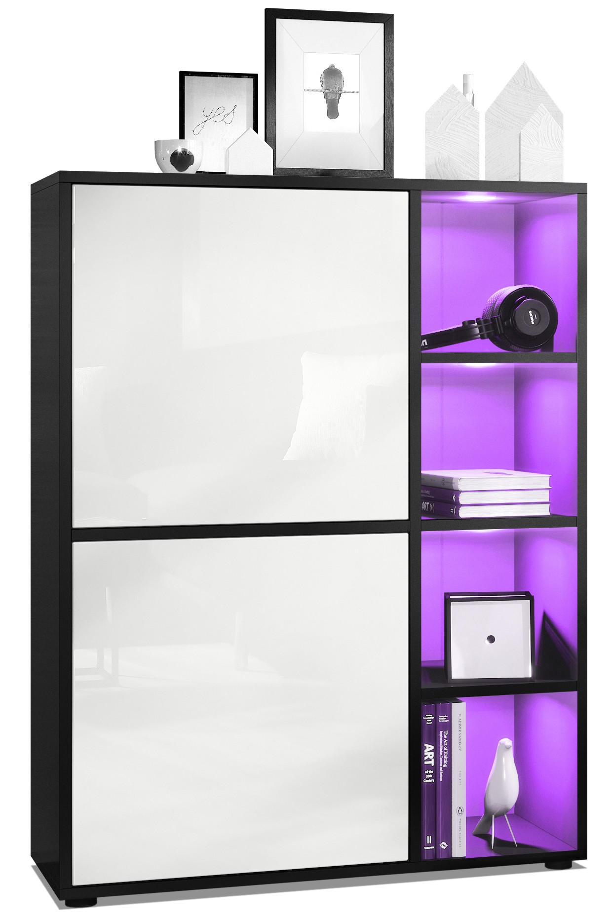 Vladon Highboard Weiß Hochglanz 79x105.5x35.5 cm