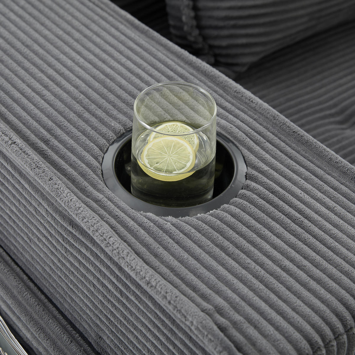 SCHLAFSOFA DE-33894 mit Fußhocker und Becherhalter Dunkelgrau - Dunkelgrau, Textil (78/66/162cm) - ComfortXL