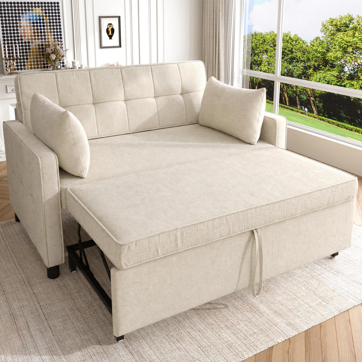 SCHLAFSOFA 142/79/85 cm Beige mit verstellbare Rückenlehne und Ausziehfunktion - Beige, Textil (142/85/79cm) - Oxeza