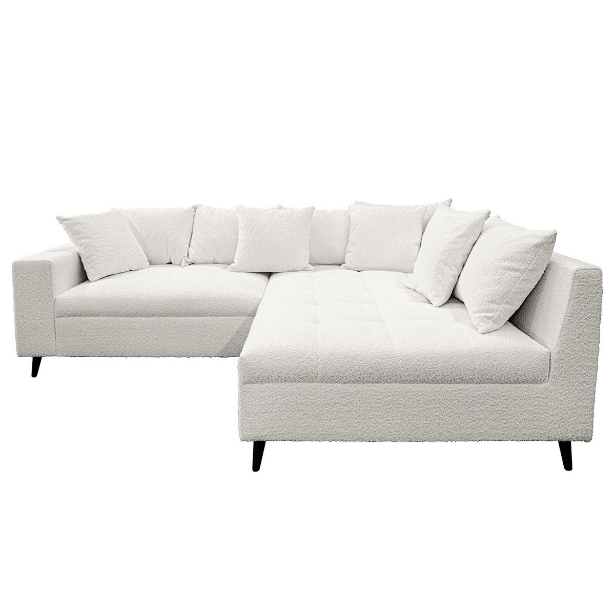 ECKSOFA mit Ottomane und Hocker - Hellgrau/Schwarz, Birkenholz/Textil (247/174cm) - home24