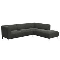 2,5-SITZER ECKSOFA mit Ottomane - Schwarz/Grün, Textil/Metall (252/205cm) - home24