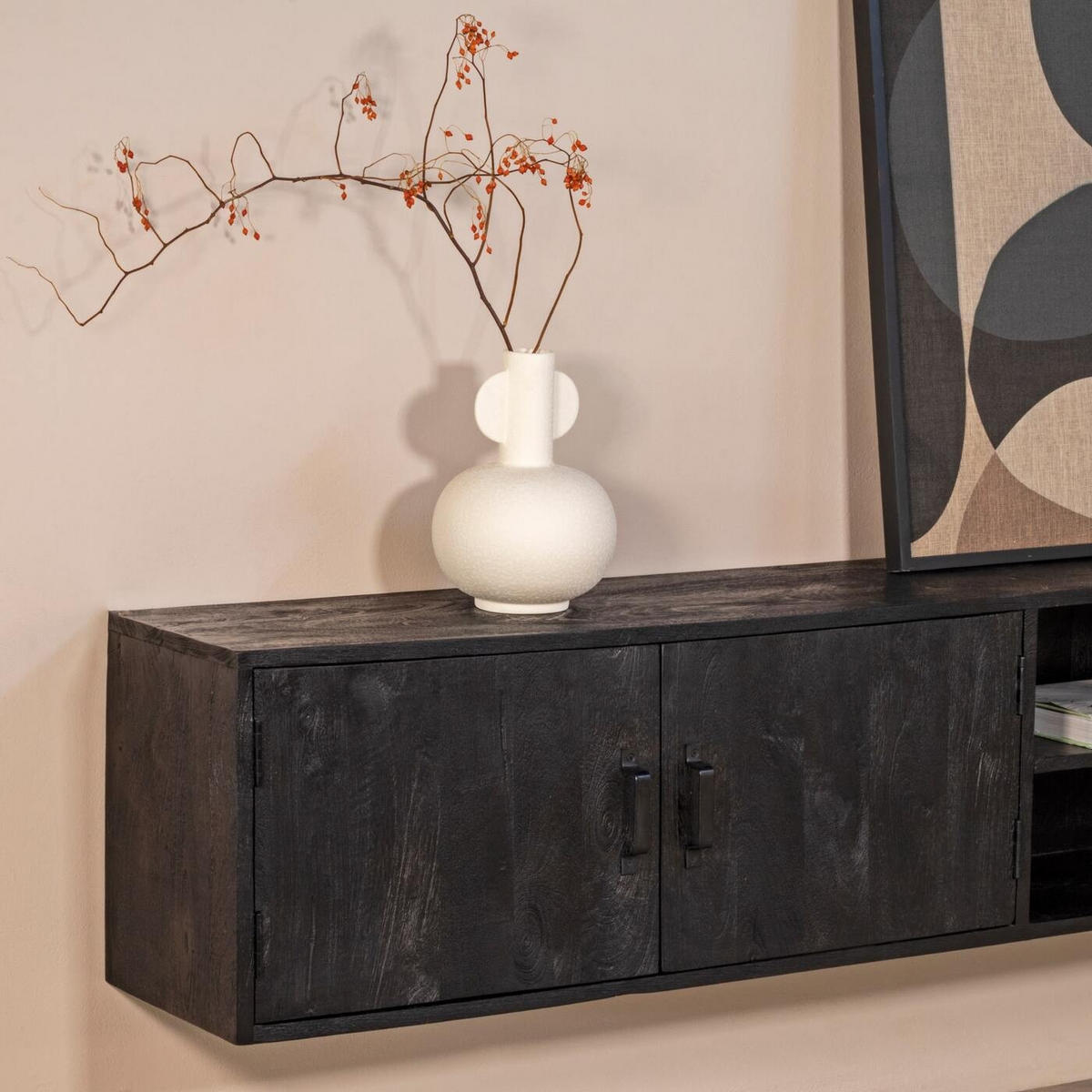 TV-MÖBEL Schwebend aus Mangoholz 200cm, schwarz - Schwarz, Holz (200/40/30cm) - Giga Meubel