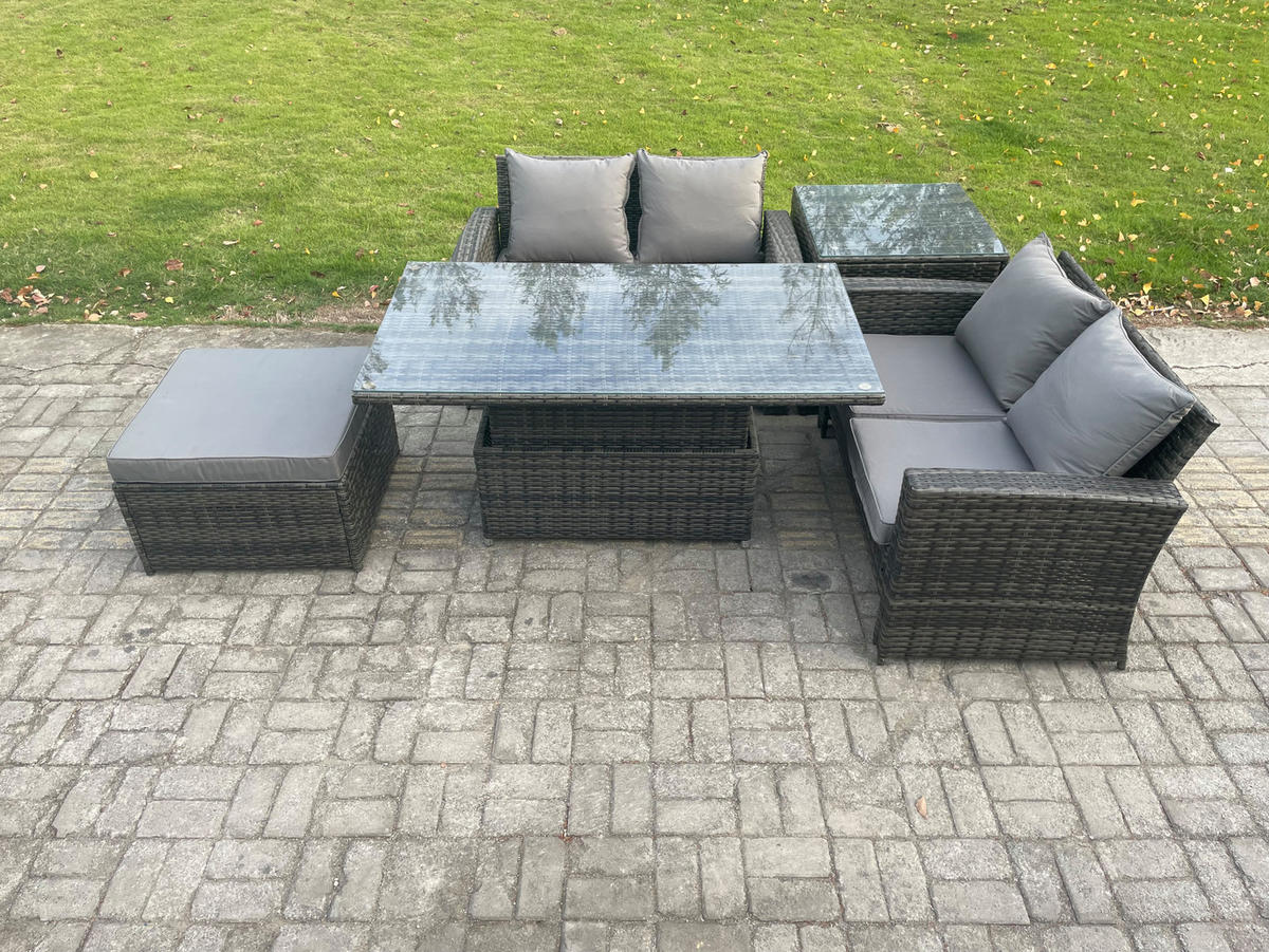 GARTENMÖBEL-SET mit Kissen Polyrattan Dunkelgrau 5-Sitzer - Dunkelgrau, Metall - Fimous