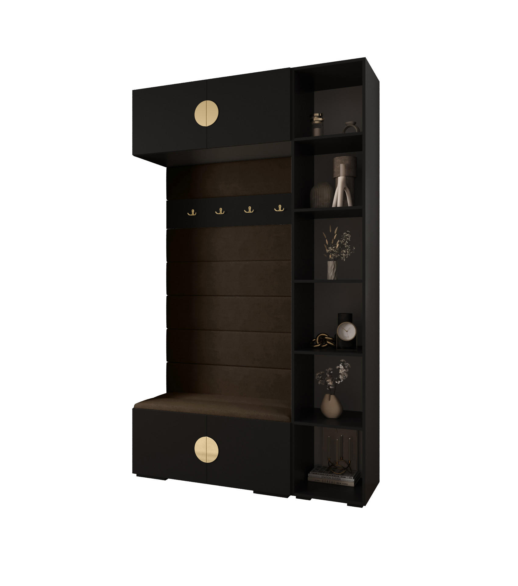 Abiks Möbel Garderoben-Set Schwarz, Braun, Gold 140x236.7x47 cm