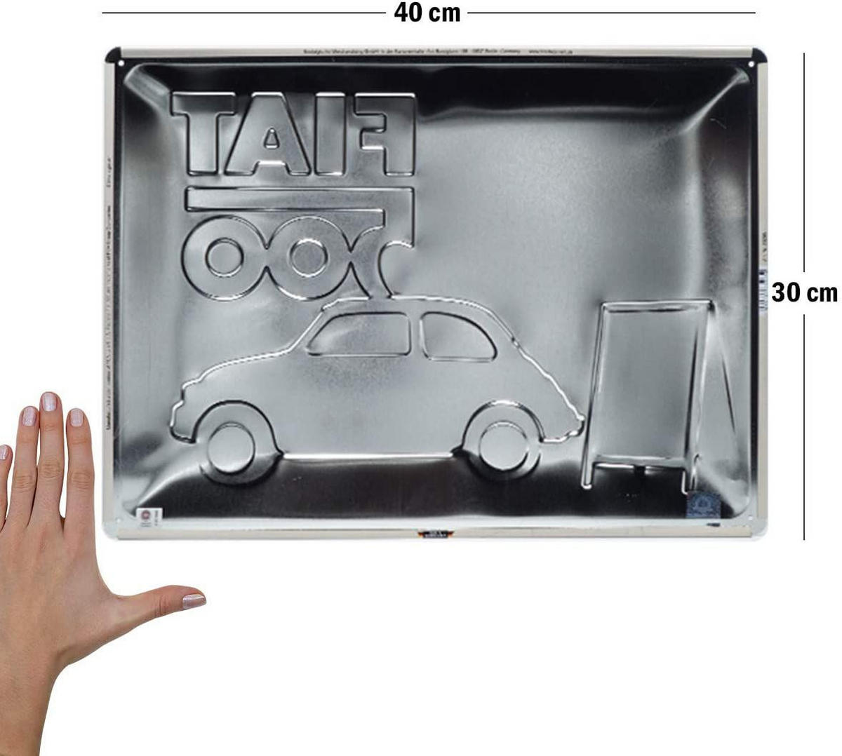 BLECHSCHILD 30/40 cm Fiat 500 Red Car in the Street - Multicolor, Metall (40/30/0.2cm) - Nostalgic-Art