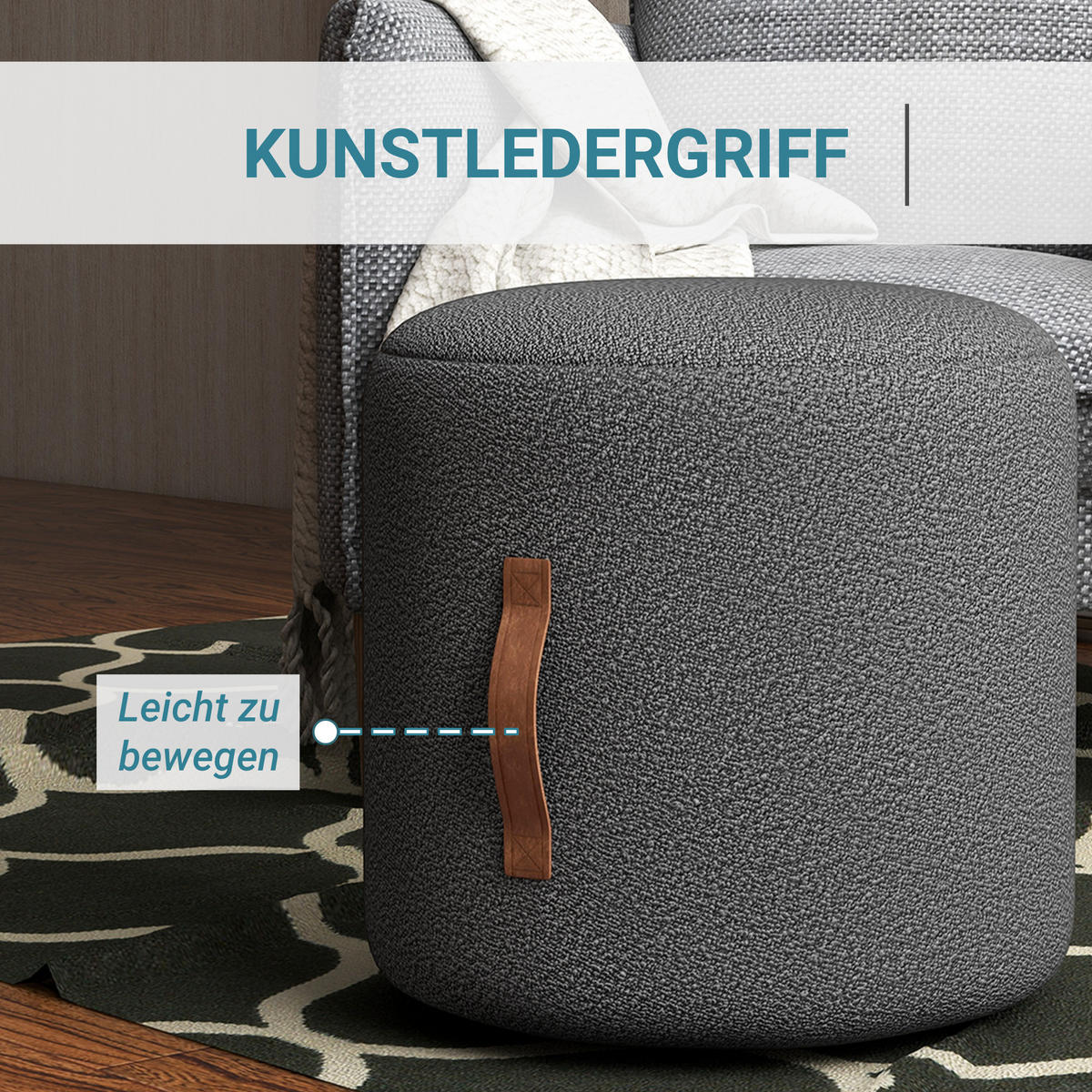 SITZHOCKER, Polsterhocker, Dunkelgrau - Dunkelgrau, Kunststoff (48/45/48cm) - HOMCOM