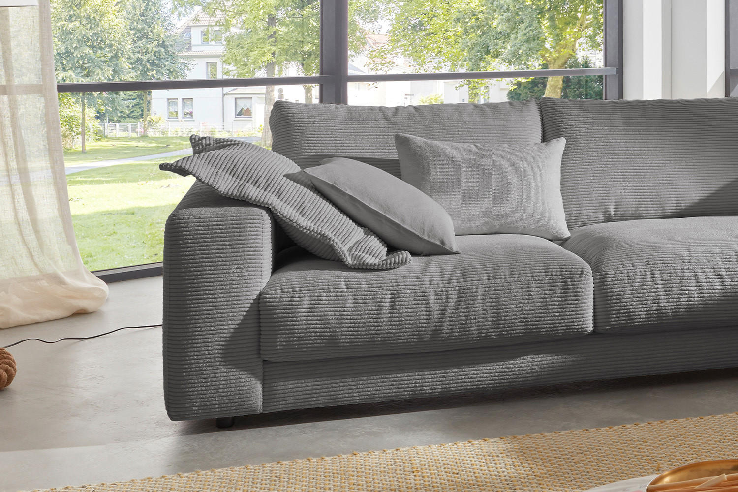 ECKSOFA MADELINE Grau Cord - Schwarz/Grau, Kunststoff/Textil (325/224cm) - KAWOLA