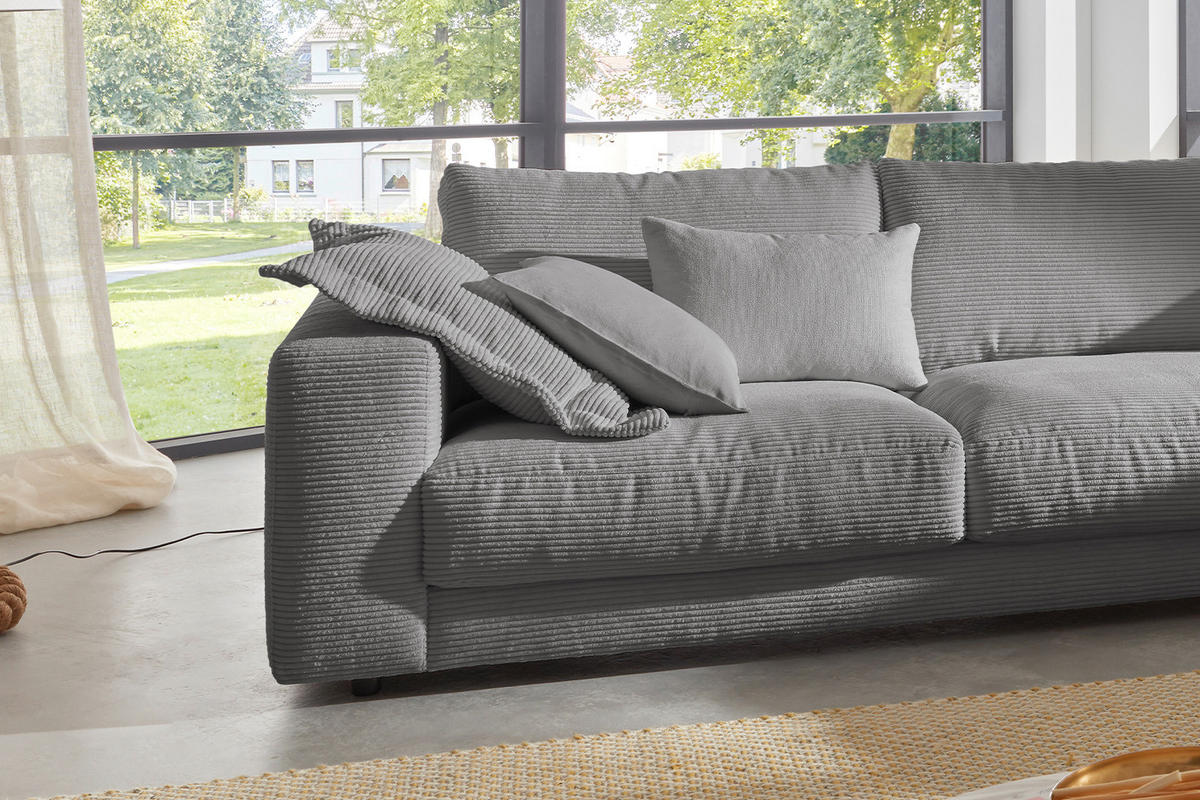 ECKSOFA MADELINE Grau Cord - Schwarz/Grau, Kunststoff/Textil (325/224cm) - KAWOLA