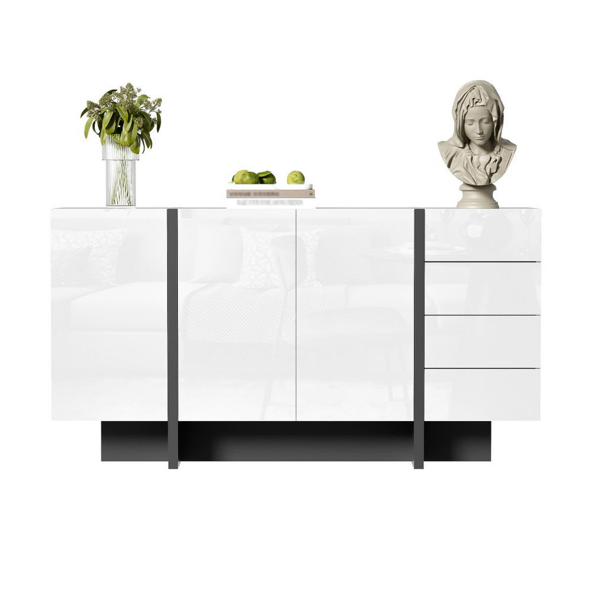 SIDEBOARD in Weiß mit 4 Schubladen - Weiß, Holz (40/80.5/150cm) - KOMHTOM