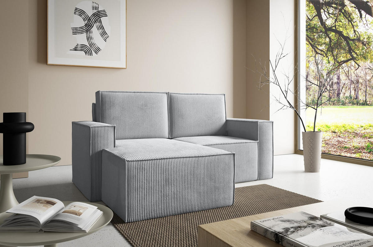 ECKSOFA Orto Hellgrau, Zweisitzer Kordecksofa linke seite - Hellgrau, Holzwerkstoff/Textil (180/141cm) - Bettso