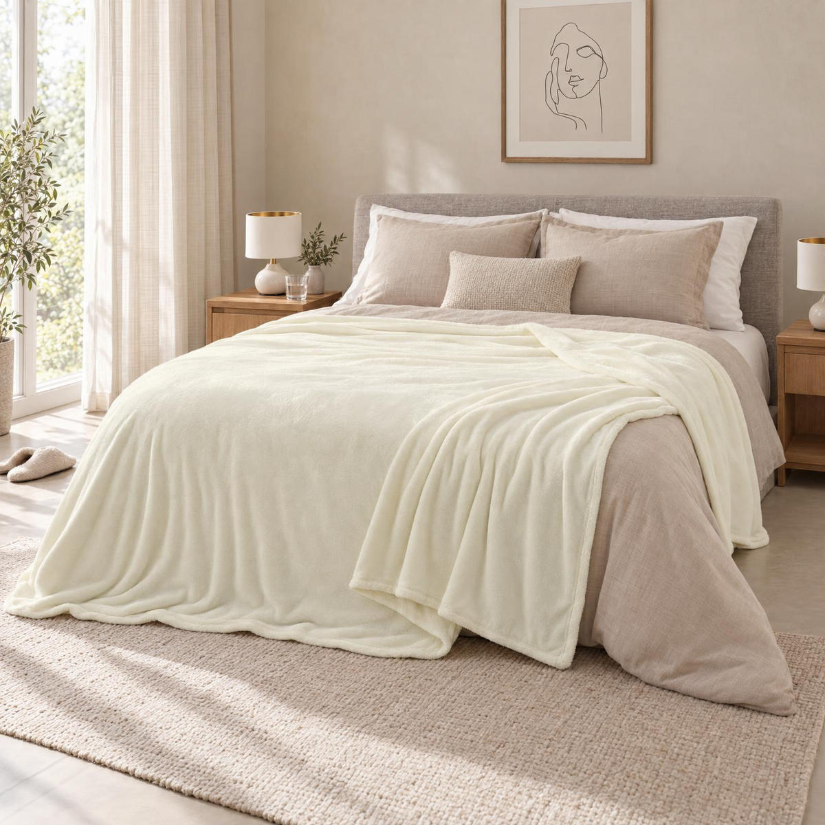 2-PERSONEN-BETTDECKE aus Flanell Flanou 240/220 cm - Beige, Textil (220/240cm) - Douceur d´intérieur