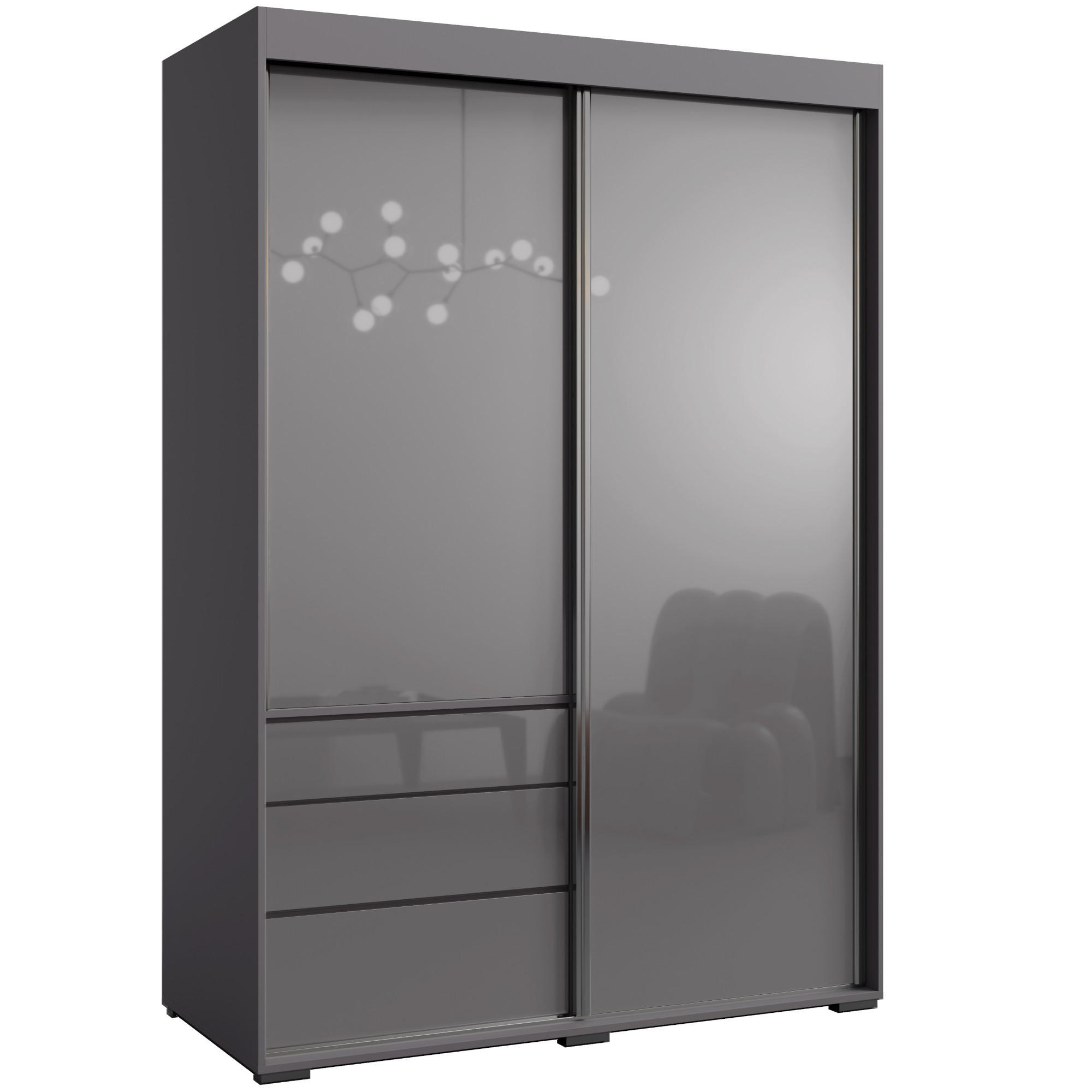 SCHIEBETÜRENSCHRANK mit Schubladen Torino 2D 140 Grau (Lacobel) - Silberfarben/Grau, Holzwerkstoff/Metall (140/204/65cm) - mzm24