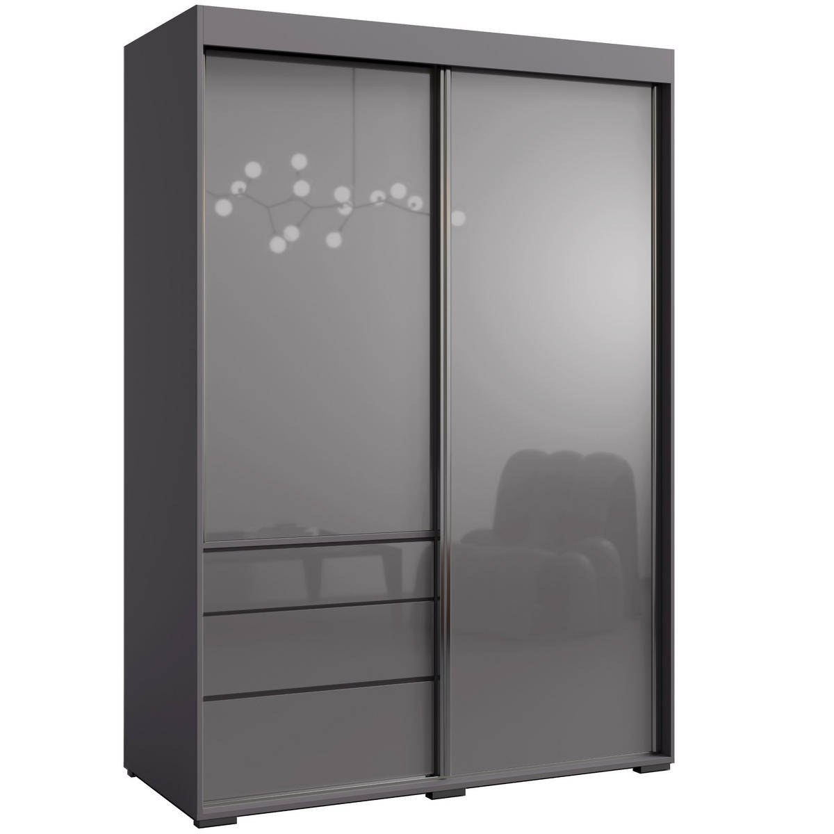 SCHIEBETÜRENSCHRANK mit Schubladen Torino 2D 140 Grau (Lacobel) - Silberfarben/Grau, Holzwerkstoff/Metall (140/204/65cm) - mzm24