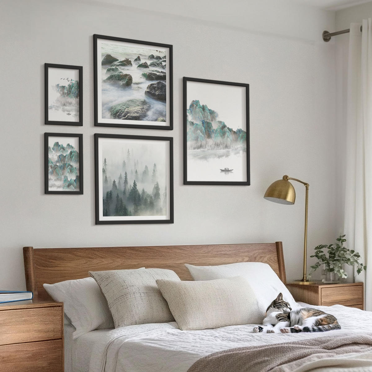 WANDBILDER 5er-Set - 50x50 cm & 20x30 cm & 40x60 cm Schwarzer Rahmen - Sommerwiesenblumen Sonnenuntergang - Schwarz, Kunststoff (40/60cm) - ArtPrintCave