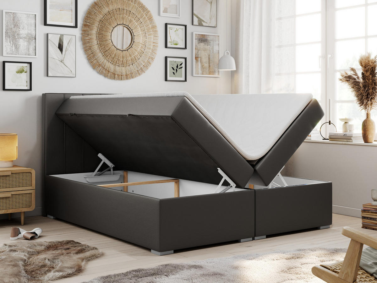 BOXBETT ALLY 120/200 Dunkelgrau Kunstleder - H4 - Dunkelgrau, Holz/Textil (120/200cm) - MKS