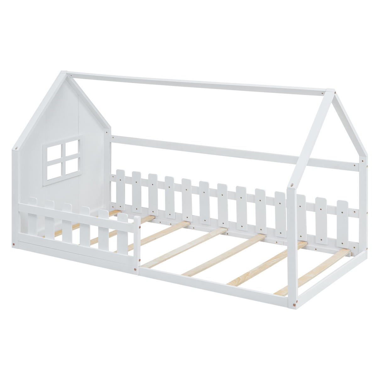 HAUSBETT 90/200 cm Weiß aus Kiefer mit minimalistischer Form - Weiß, Holz (90/200cm) - OKWISH