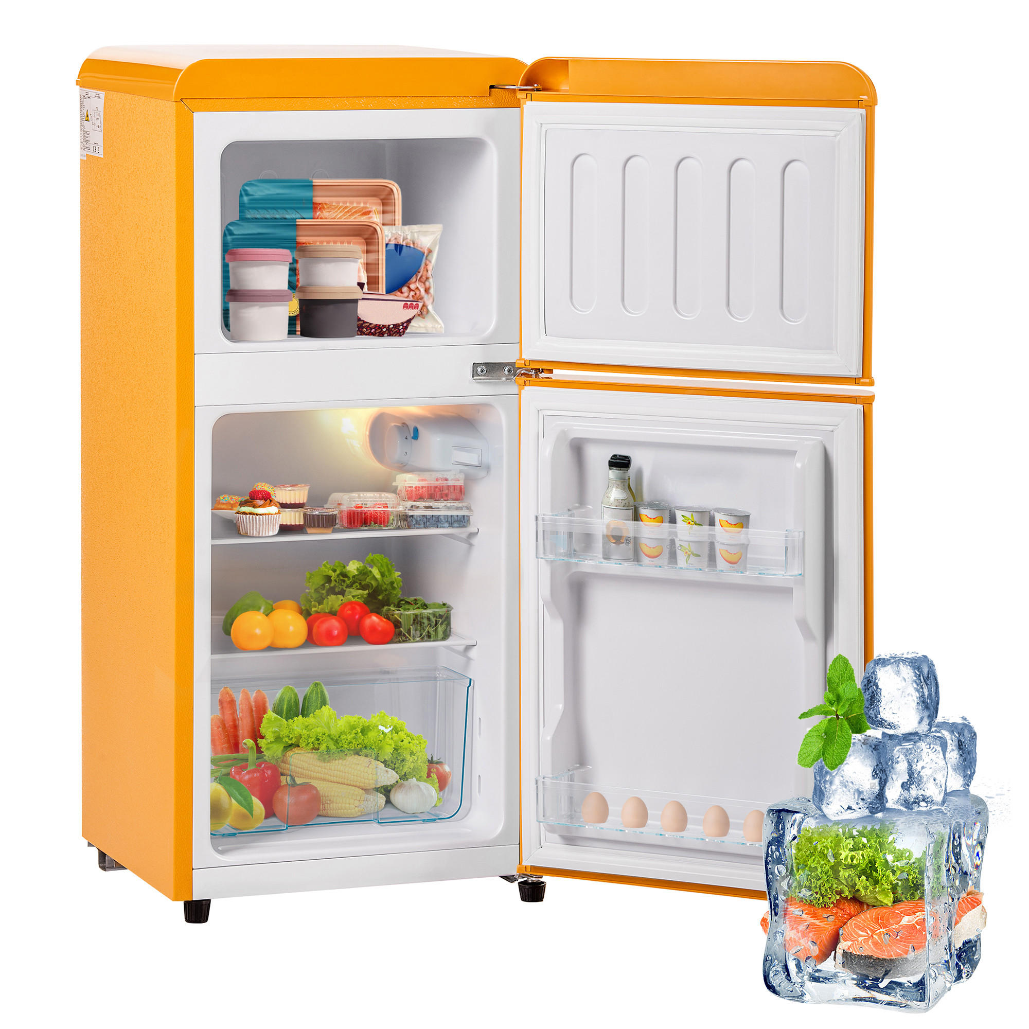 KÜHL-GEFRIER-KOMBINATION 60 l, 22 l Gefriervolumen, 45,5 x 86,8 cm, Energieeffizienzklasse E, Antique Yellow - Gelb, Metall (45.5/88.8/42cm) - FOHERE