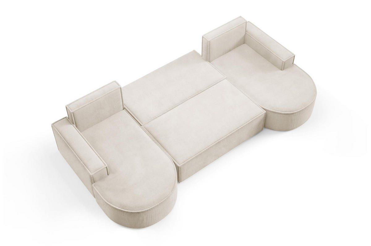 WOHNLANDSHAFT Flow U Hellbeige, mit Schlaffunktion in Curio Stoff - Creme, Holzwerkstoff/Textil (316/88/157cm) - Bettso