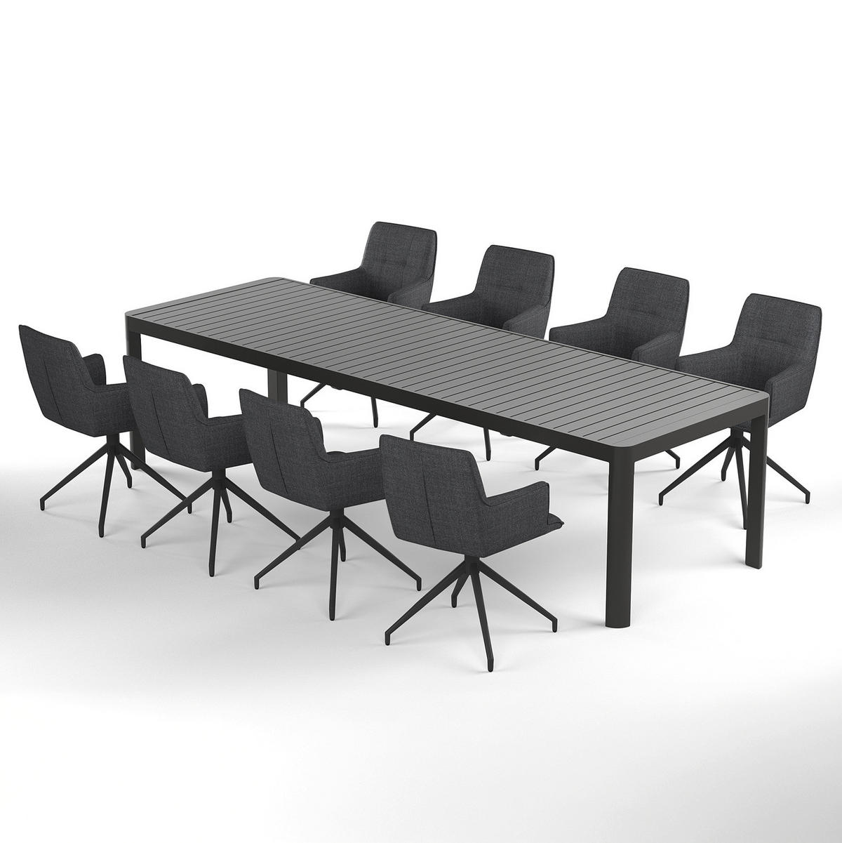 GARTENESSGRUPPE - 9-teilig - Stahl / Polyester - Dunkelbraun, Textil/Metall - home24