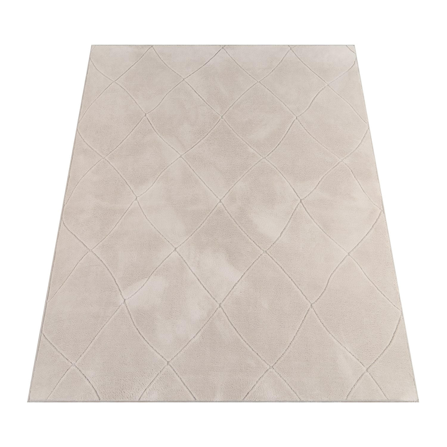 KURZFLORTEPPICH Waschbar, mit Rauten-Struktur, Creme, 60 x 100 cm - Beige, Textil (100/60cm) - KADIMA DESIGN