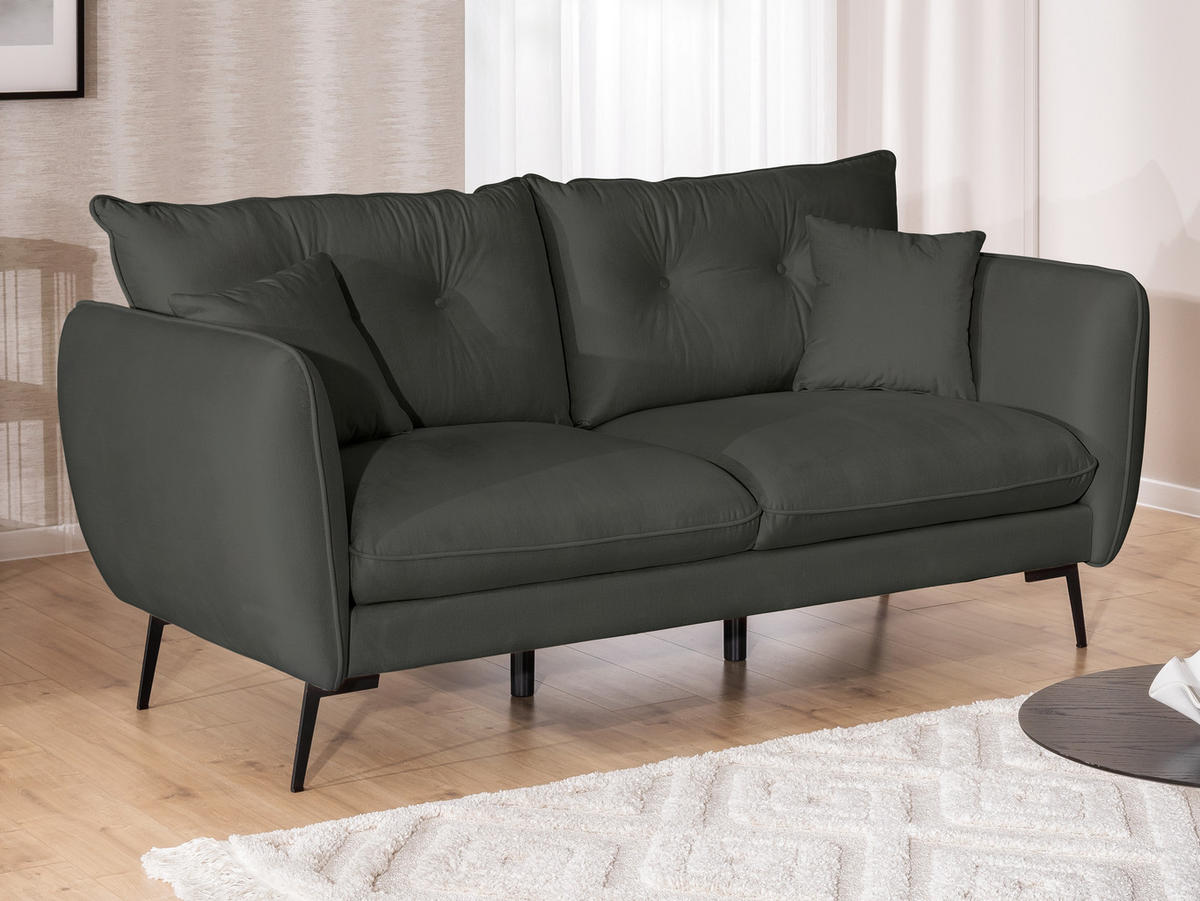 SITZGARNITUR 3+2+1 Nordloft Dunkelgrau Samt - Dunkelgrau/Schwarz, Holz/Textil (204/86/100cm) - S-Style Möbel