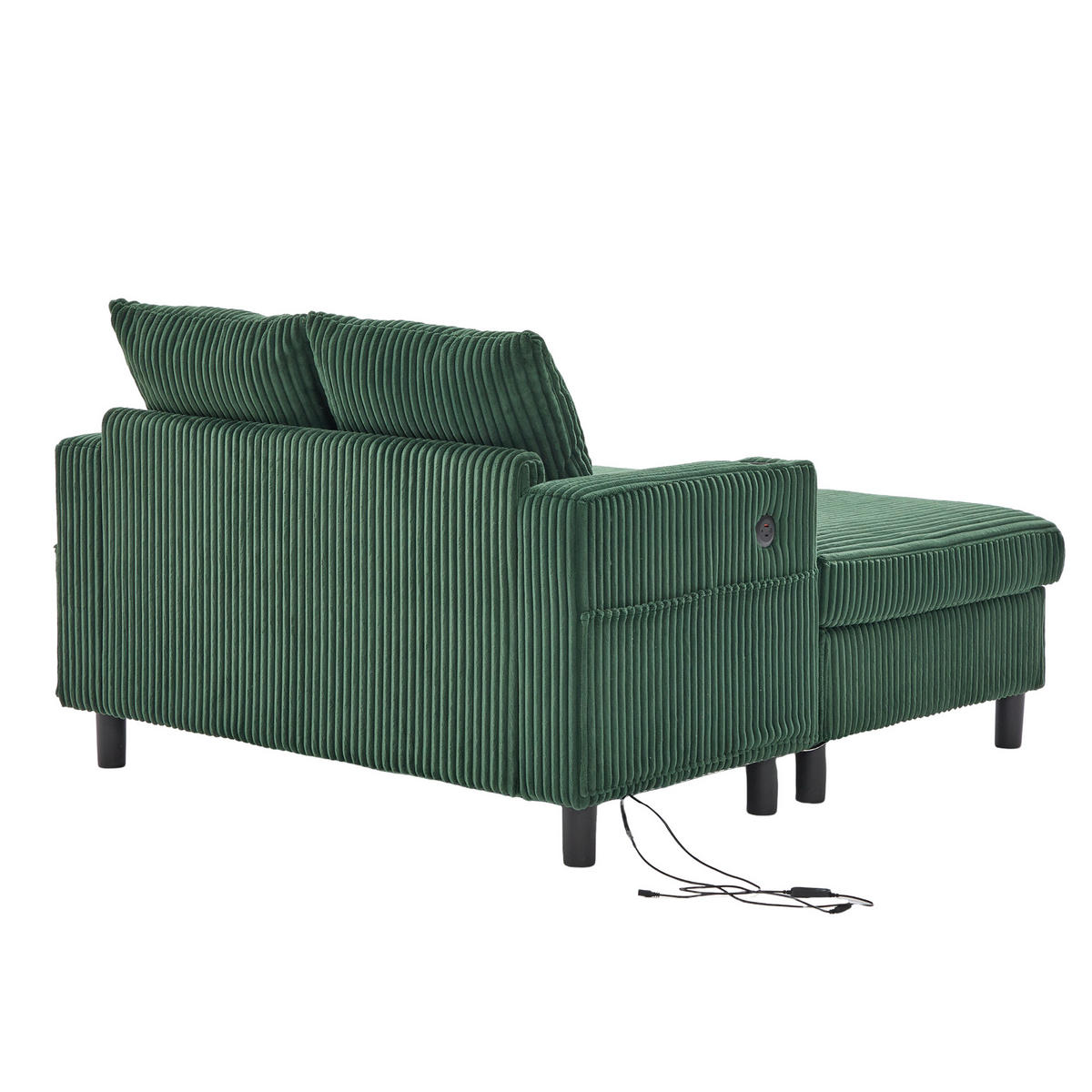 CHAISELONGUE 2-Sitzer Cord Smaragd mit LED, USB und Getränkehaltern - Jadegrün, Holzwerkstoff/Kunststoff (128/85/142cm) - WISHDOR
