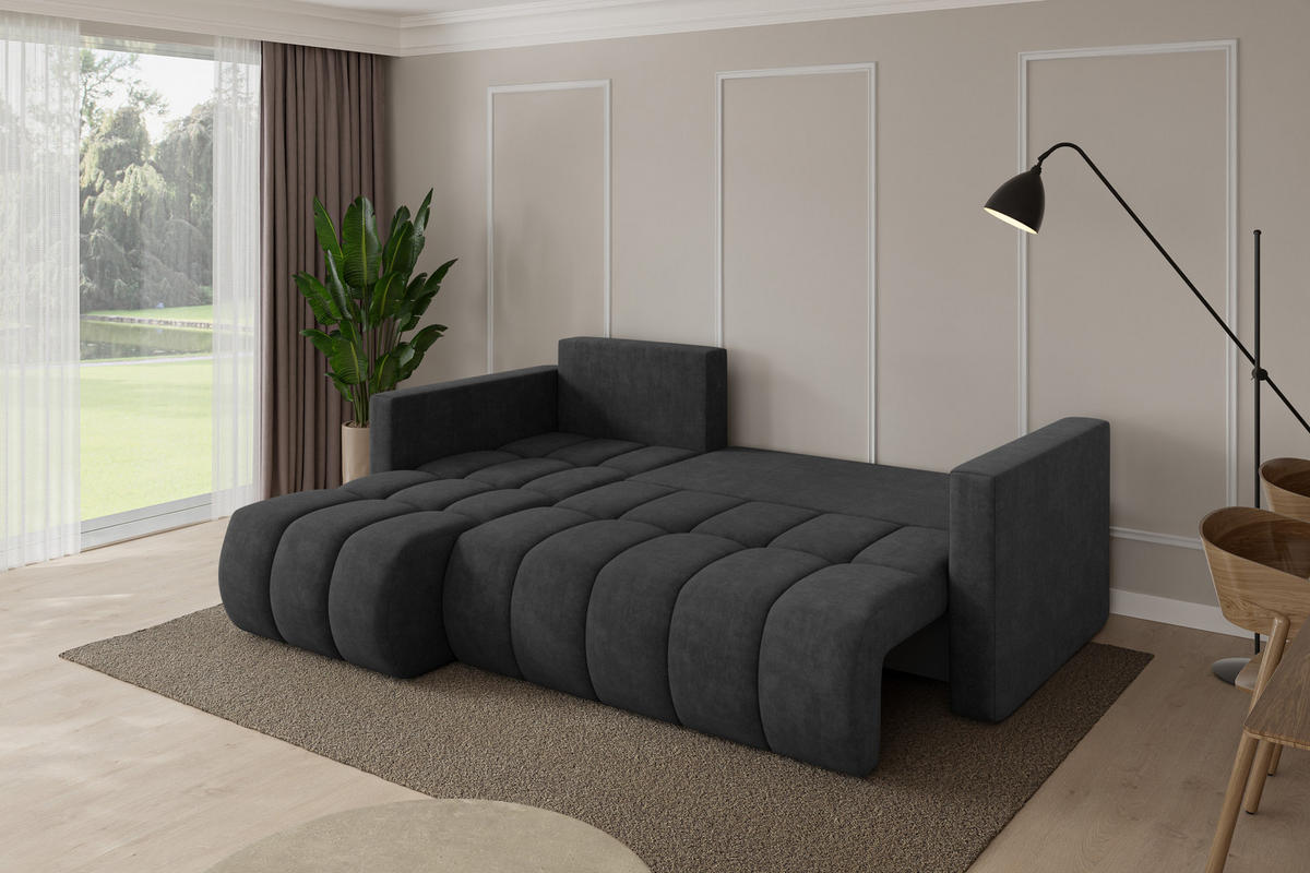 ROHOVÁ SEDAČKA s funkcí spaní, otoman vlevo GARD-L 226x146x85 tmavě šedá velur - černá/antracitová, kompozitní dřevo/textil (226/146cm) - ALTDECOR