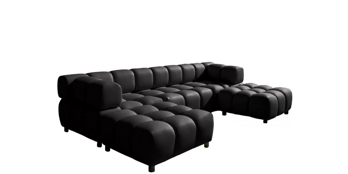 ECKSOFA U-Form Bolla, stoff Bluvel, Schwarz - Schwarz, Holz (288/192cm) - Kaiser Möbel
