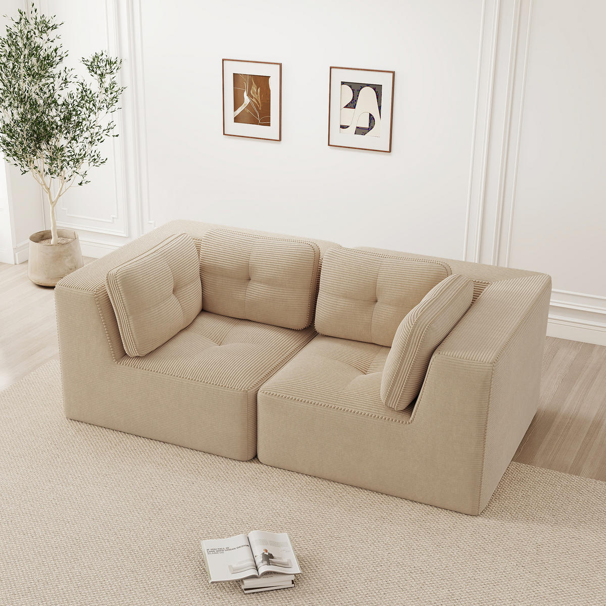 2-SITZER Sofa 208x104x69 cm aus Cordstoff rahmenlos modular, beige - Beige, Textil (104/69/208cm)