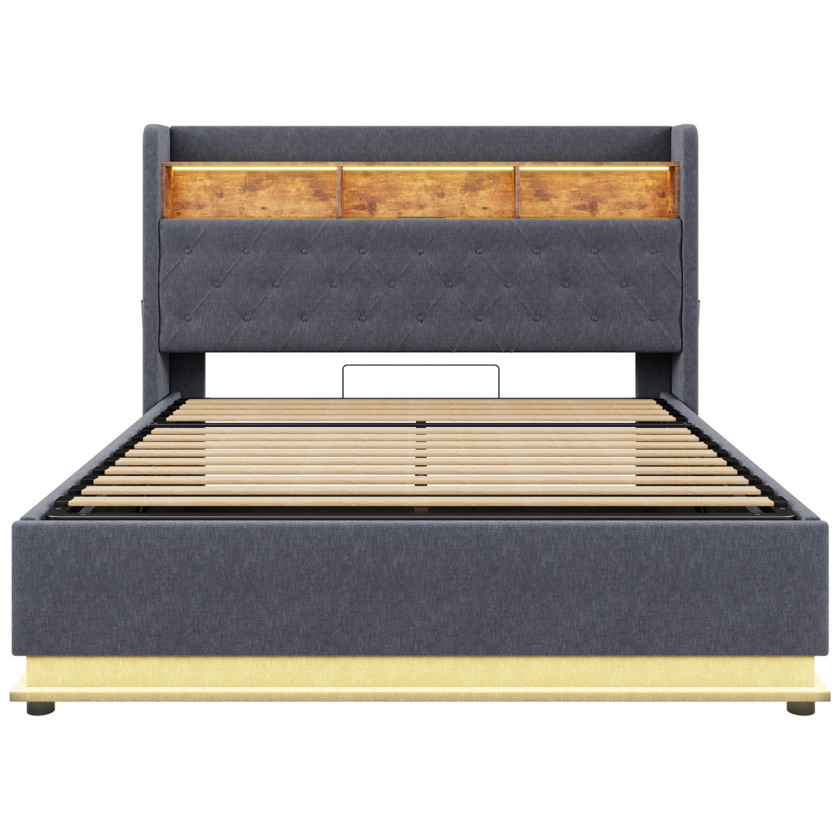 POLSTERBETT 160/200 cm Grau aus Leinenstoff mit Stauraum und USB-Anschluss - Grau, Textil (160/200cm) - OKMYHOME