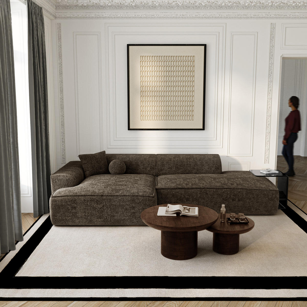 ECKSOFA (links) HANA Strick-Samt Espressobraun 260cm - Dunkelbraun/Braun, Textil (260/155cm) - Premium Interiors