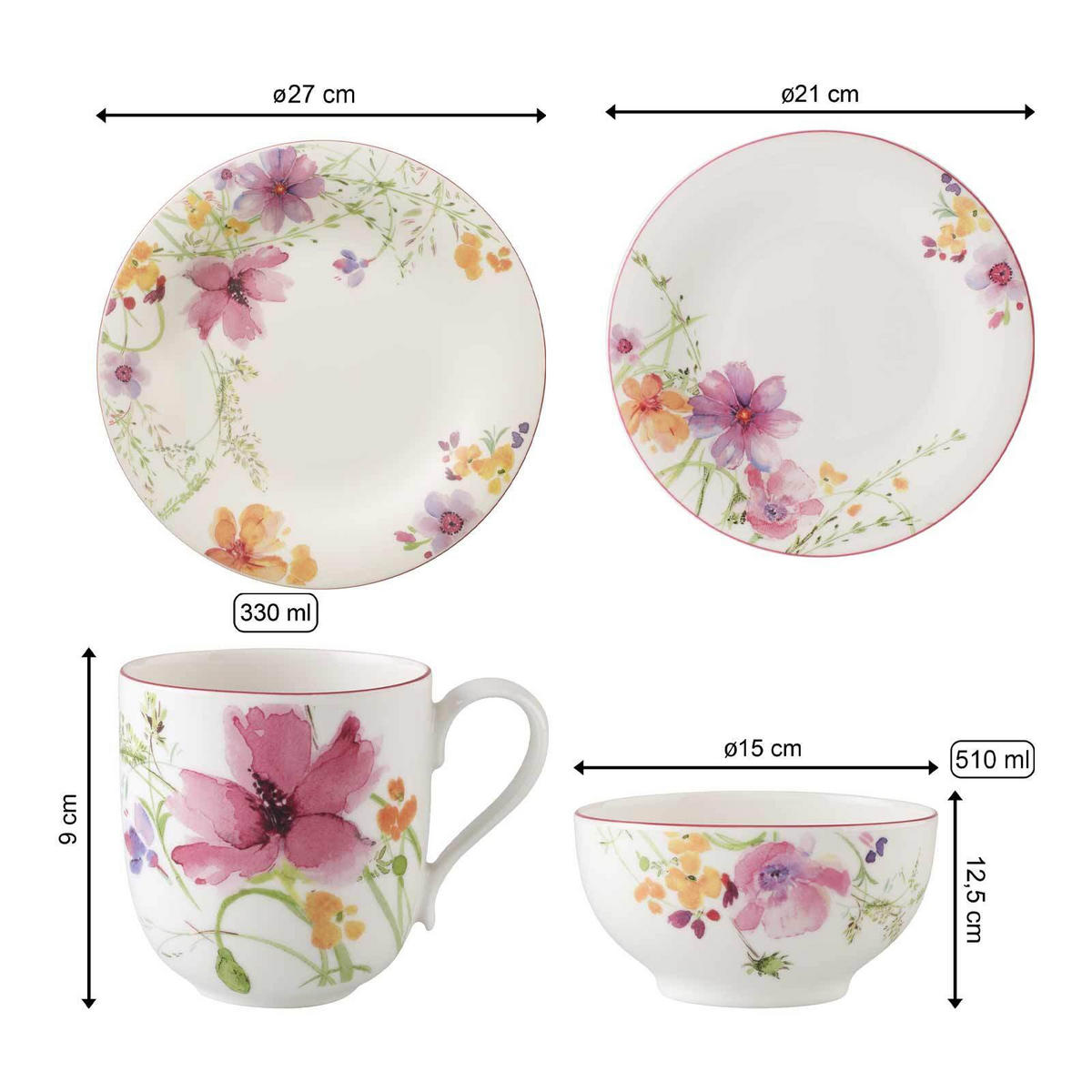 KOMBI-SET Mariefleur Basic bunt 8-tlg. - Multicolor, Keramik (2/2/2cm) - Villeroy & Boch