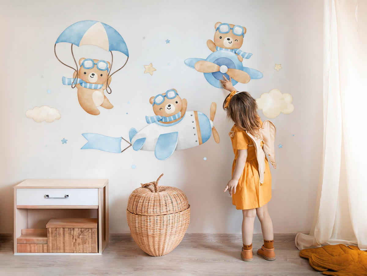 WANDAUFKLEBER 100x157cm - Fliegende Bären - Multicolor, Kunststoff (100/157/0.1cm) - Wallfluent