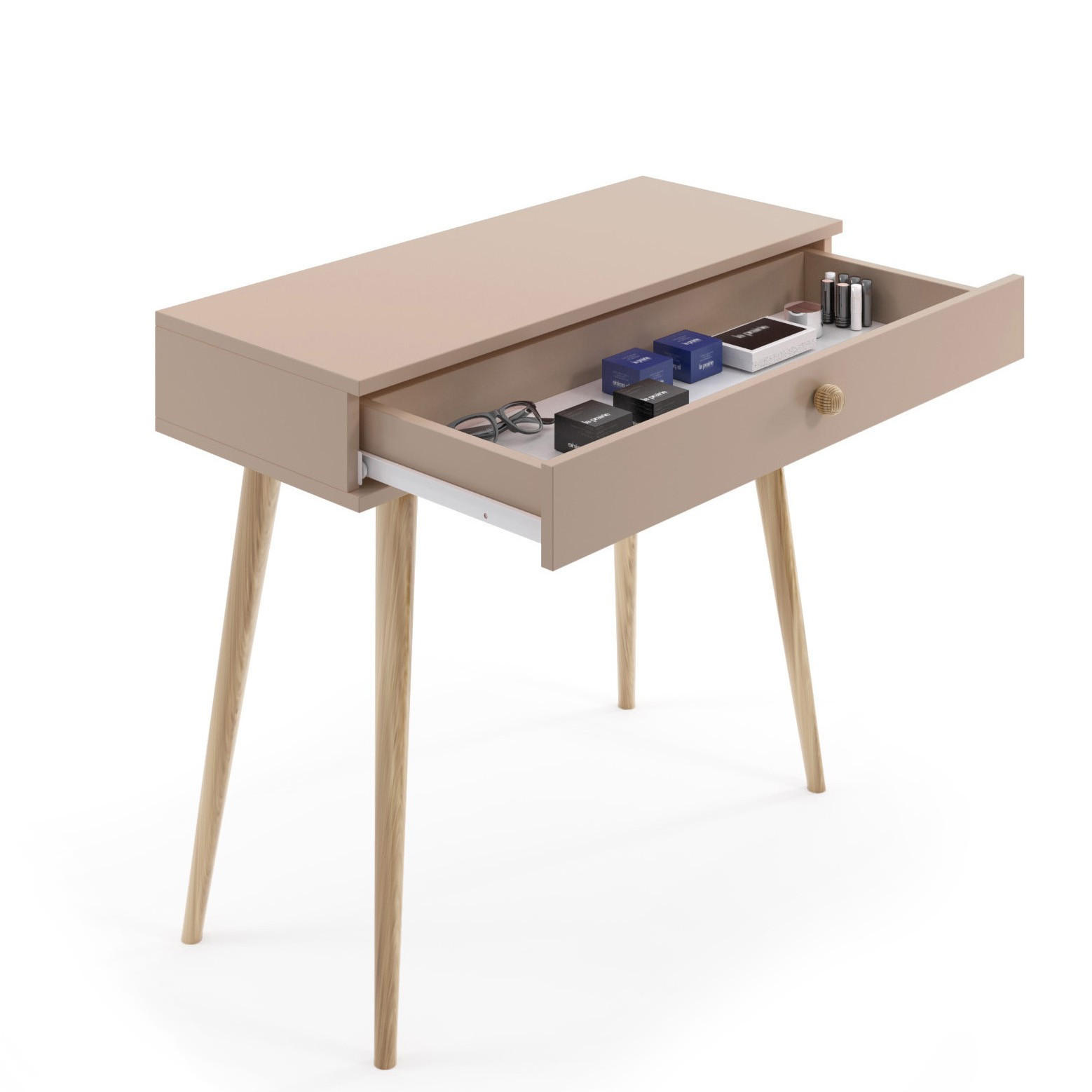 SCHMINKTISCH Ikon, Beige, Schreibtisch, Konsole, Mit Schublade, Auf Hohen Holzbeinen - Beige, Holzwerkstoff (39/90/80cm) - Bettso