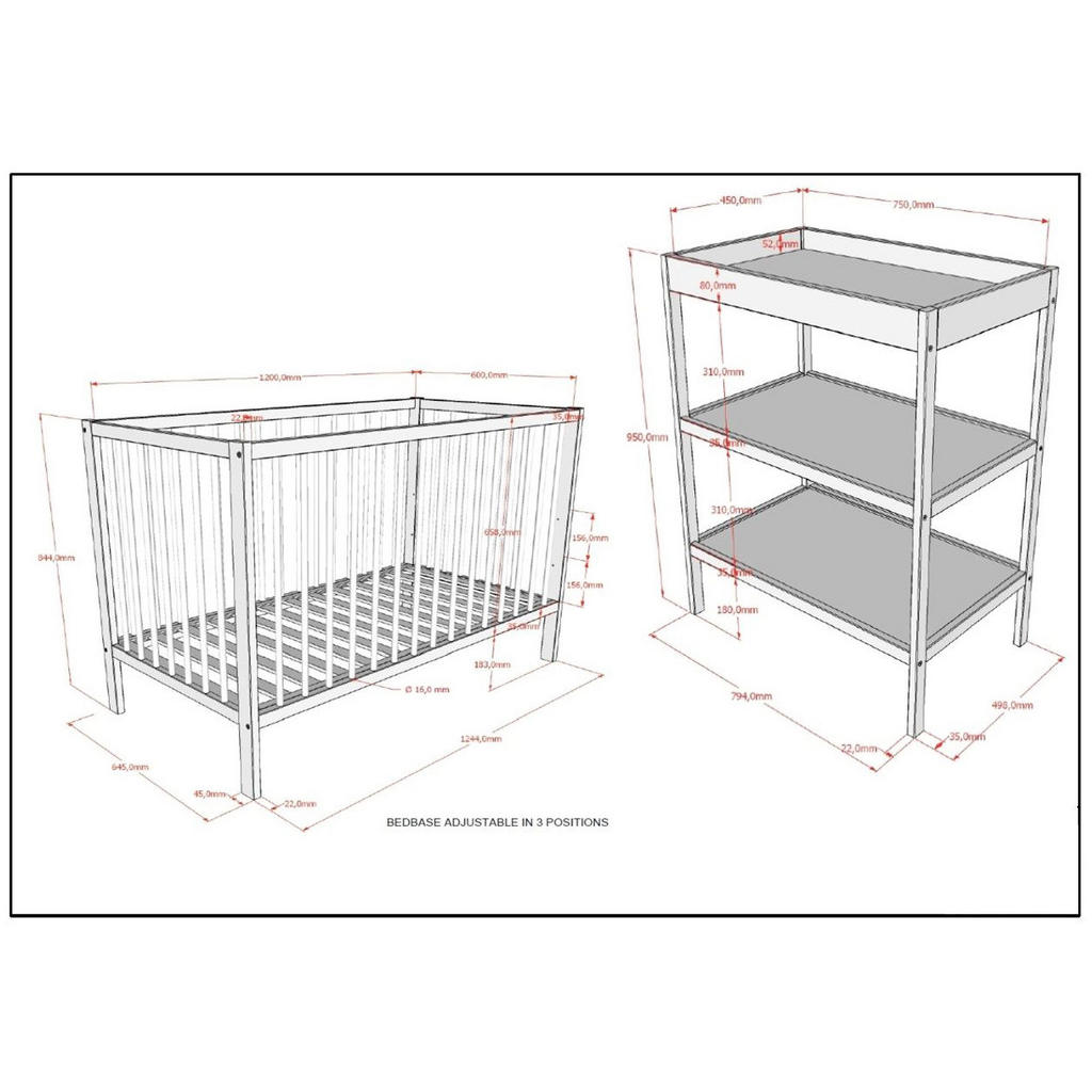 Thumbnail - 58aufmkessel Babyzimmer, Grau, Holz, 203x95x64 cm, Babymöbel, Babyzimmer-Sets