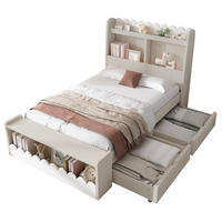 KINDERBETT 90/200 cm mit 2 Schubladen, Regal, Sitzbank mit Stauraum und Lattenrost aus Massivholz und MDF, Weiß/Eichefarben - Weiß, Holzwerkstoff - Redom